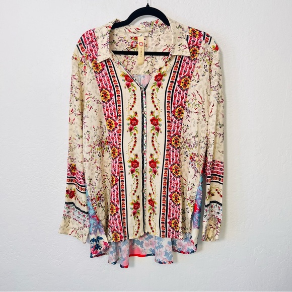 CYRENA Anthropologie Boho Linen Blend Tunic Blouse L - Picture 1 of 12